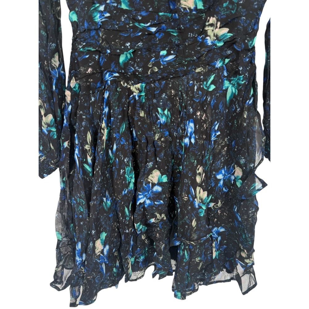 NWT Anthropologie Ruched Floral Mini Dress Black Blue Size XS Fairy Feminine - Picture 9 of 15